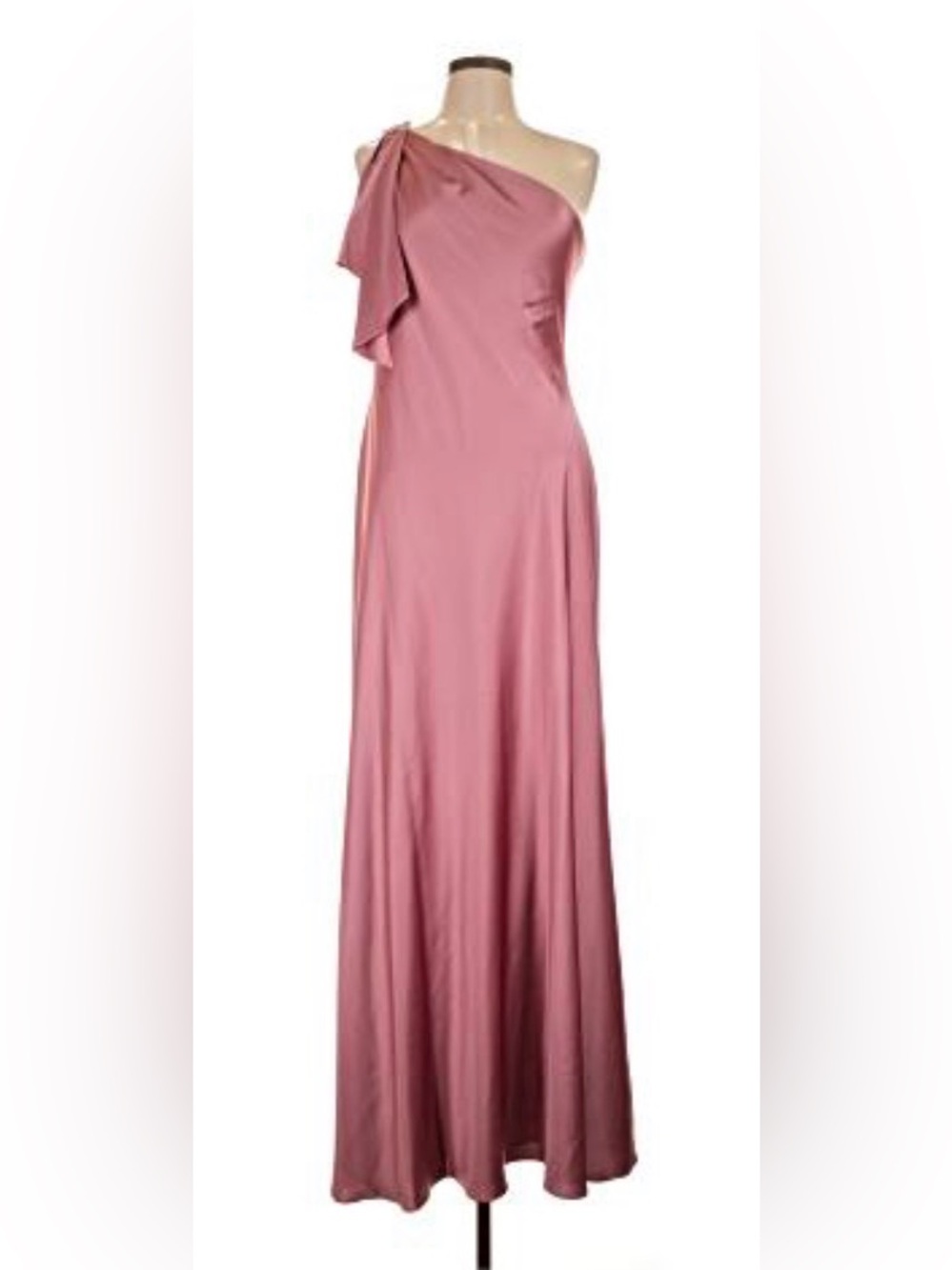 Ralph Lauren Dusty Rose Satin Charmeuse One Shoulder Gown